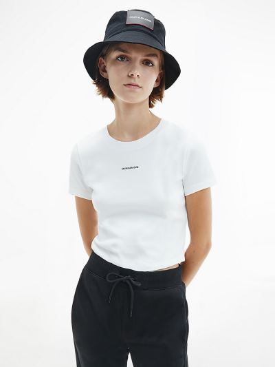 Calvin Klein Ruhák HU328309 | Calvin Klein Cropped Organic Cotton Női Póló Világos Fehér